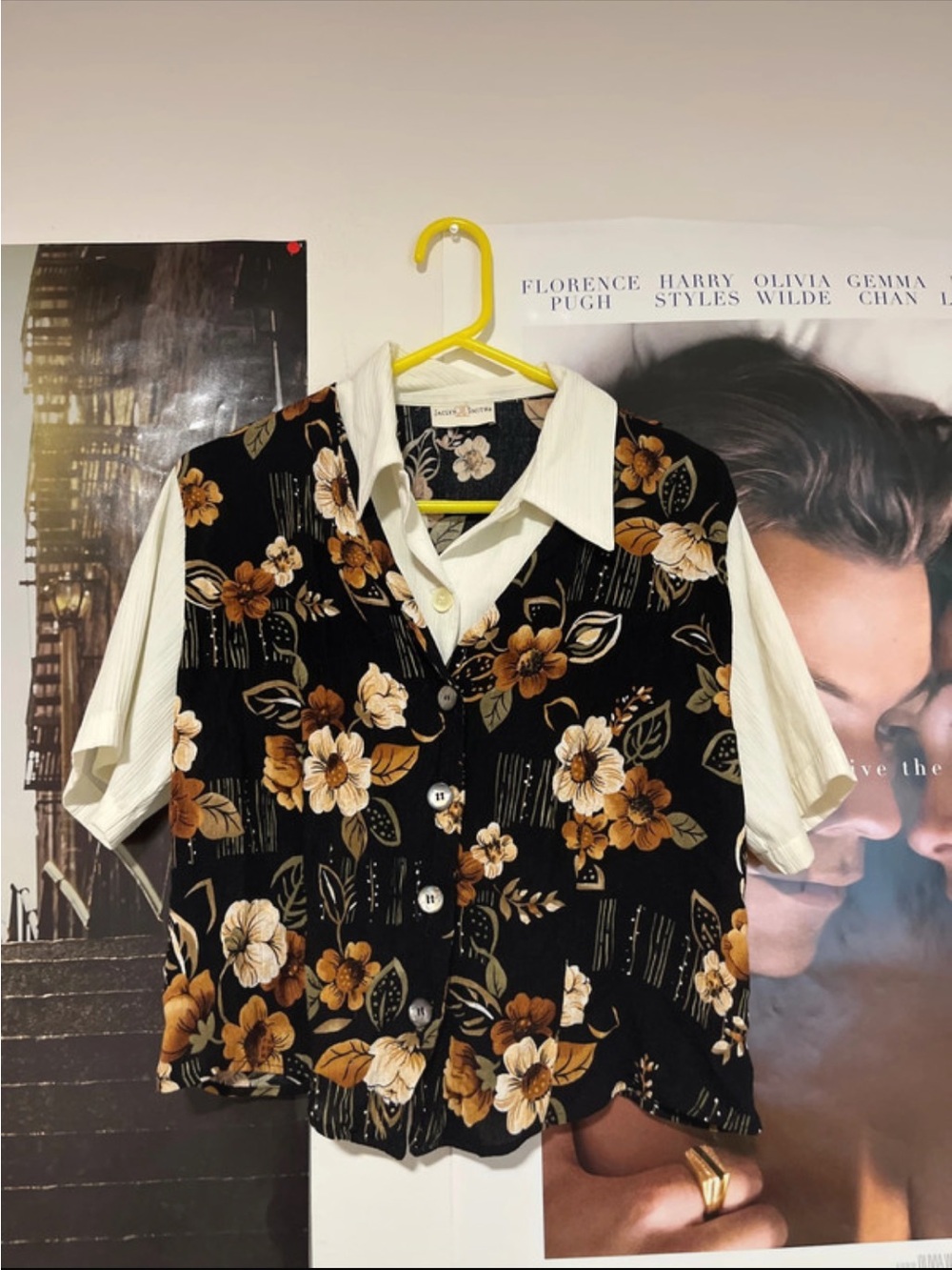 Jaclyn Smith Black Floral Button Vest with Cream Shirt